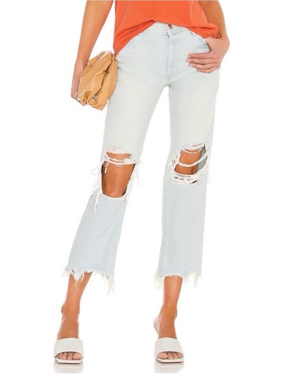 We The Free Maggie Straight Distressed Cropped Jeans Light Wash Y2K Boho Sz 29
